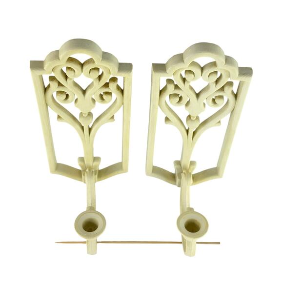 Vintage Homco Ivory Wall Sconces 1982 Plastic Candle Holders Scroll Decor 4229 - Picture 5 of 16
